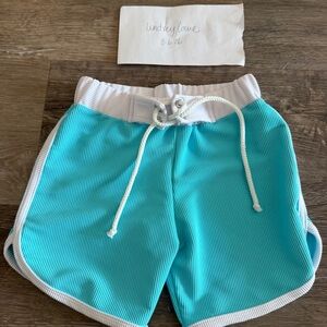 LainSnow Kids Swim Trunks in Aqua and White